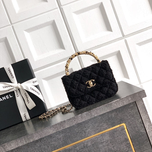 CC Mini Flap Bag 15 With Handle Black Tweed
