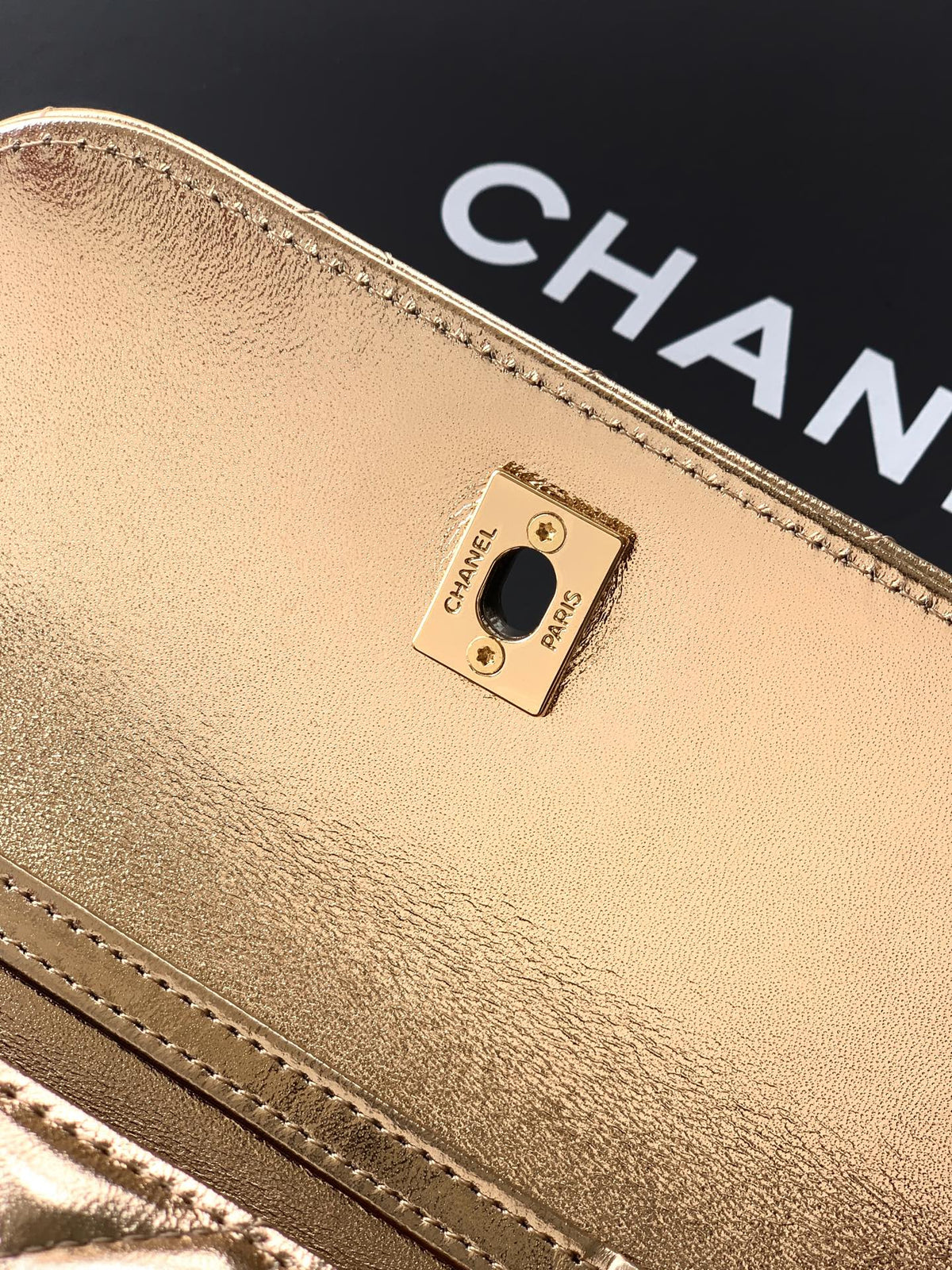 CC Mini Flap Bag 15 With Handle Gold Metalic Lambskin