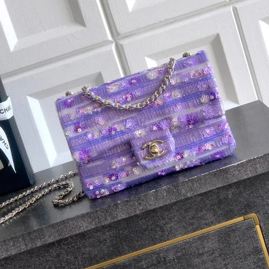 Chanel 2026 Flap Bag 20cm Purple Sequin Leather