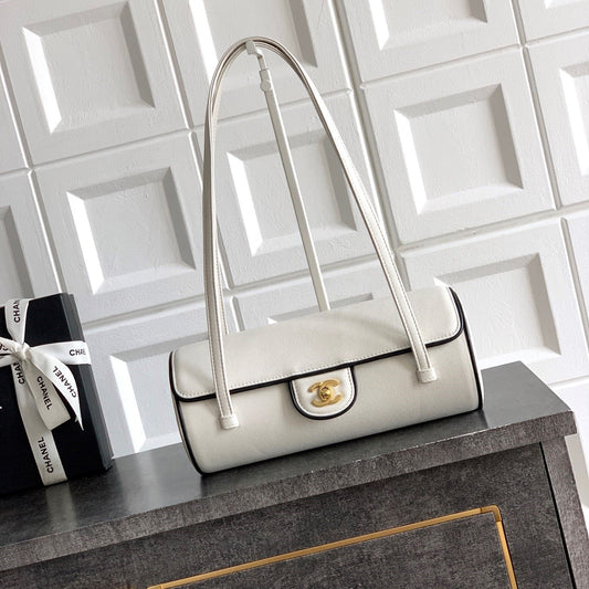 CC Preppy Coco Bowling Bag 30cm White Caviar Leather