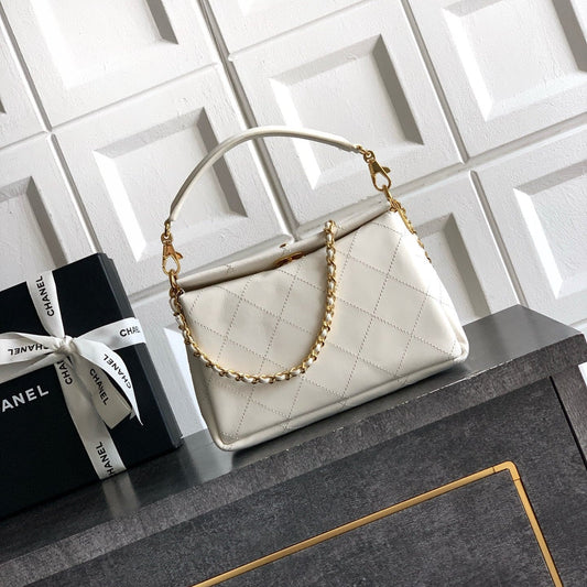 CC 26s Boho Mini Top Closure Bag White Lambskin