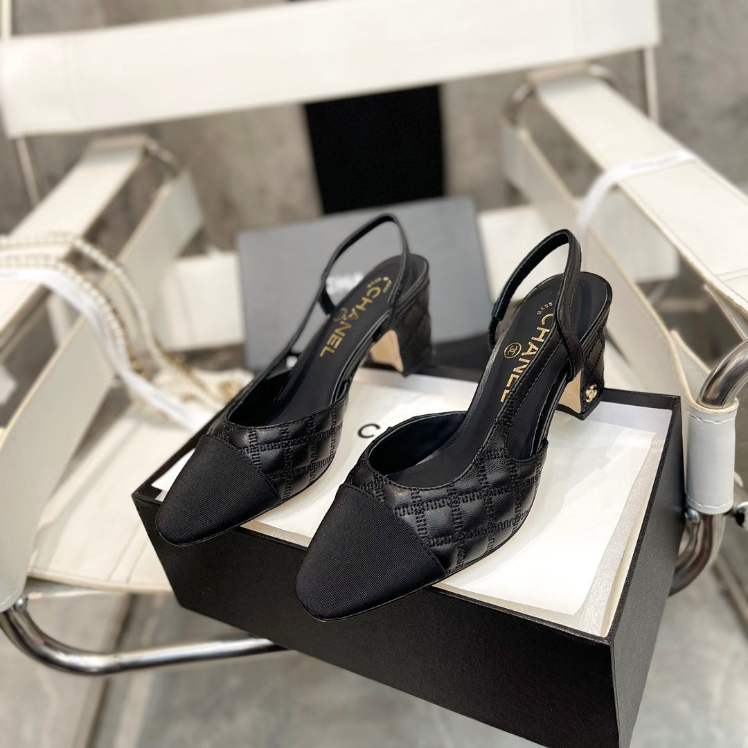 CC Stitched Slingback 6cm Black Sheepskin 817407