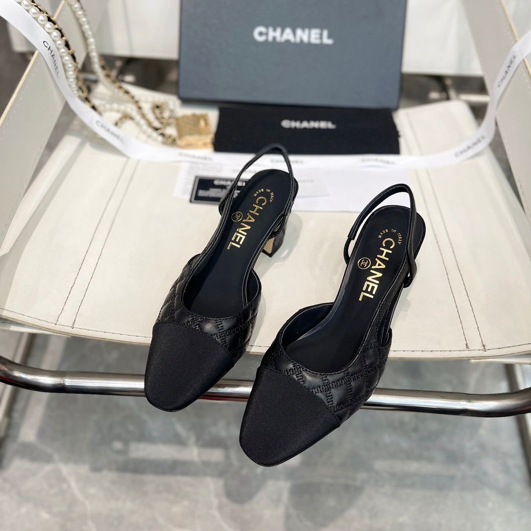 CC Stitched Slingback 6cm Black Sheepskin 817407