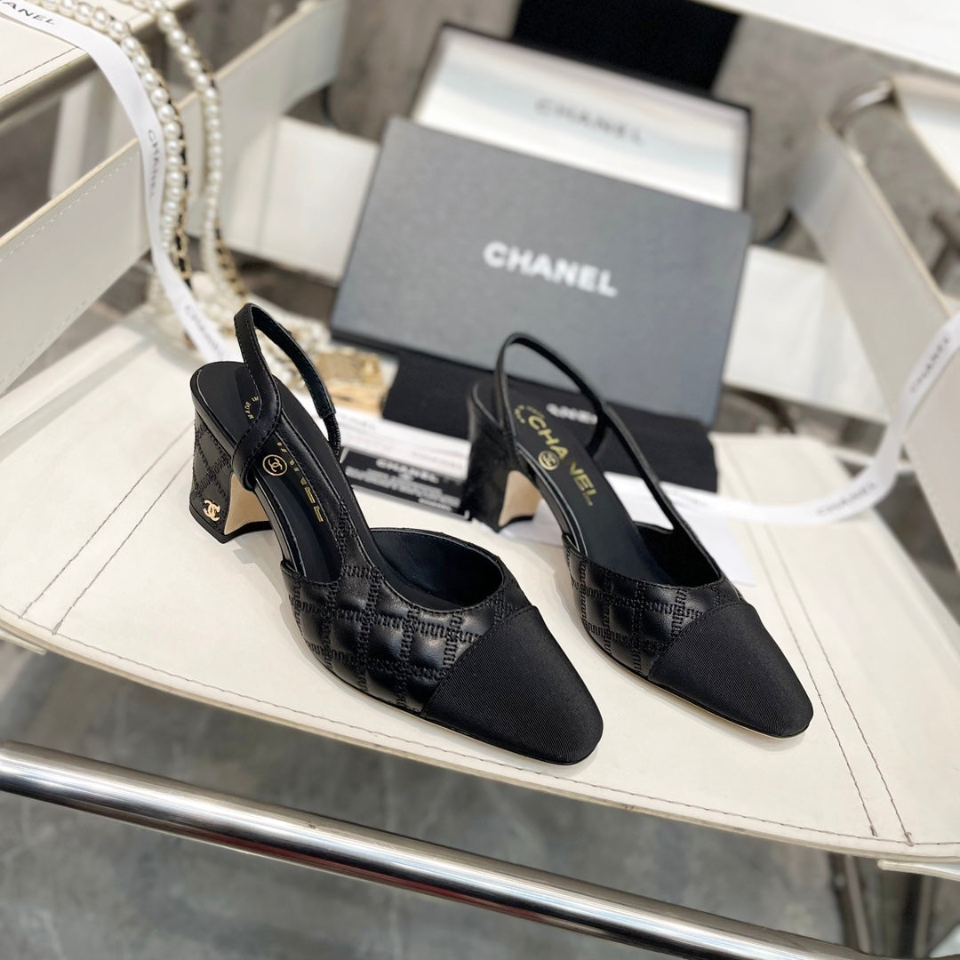 CC Stitched Slingback 6cm Black Sheepskin 817407