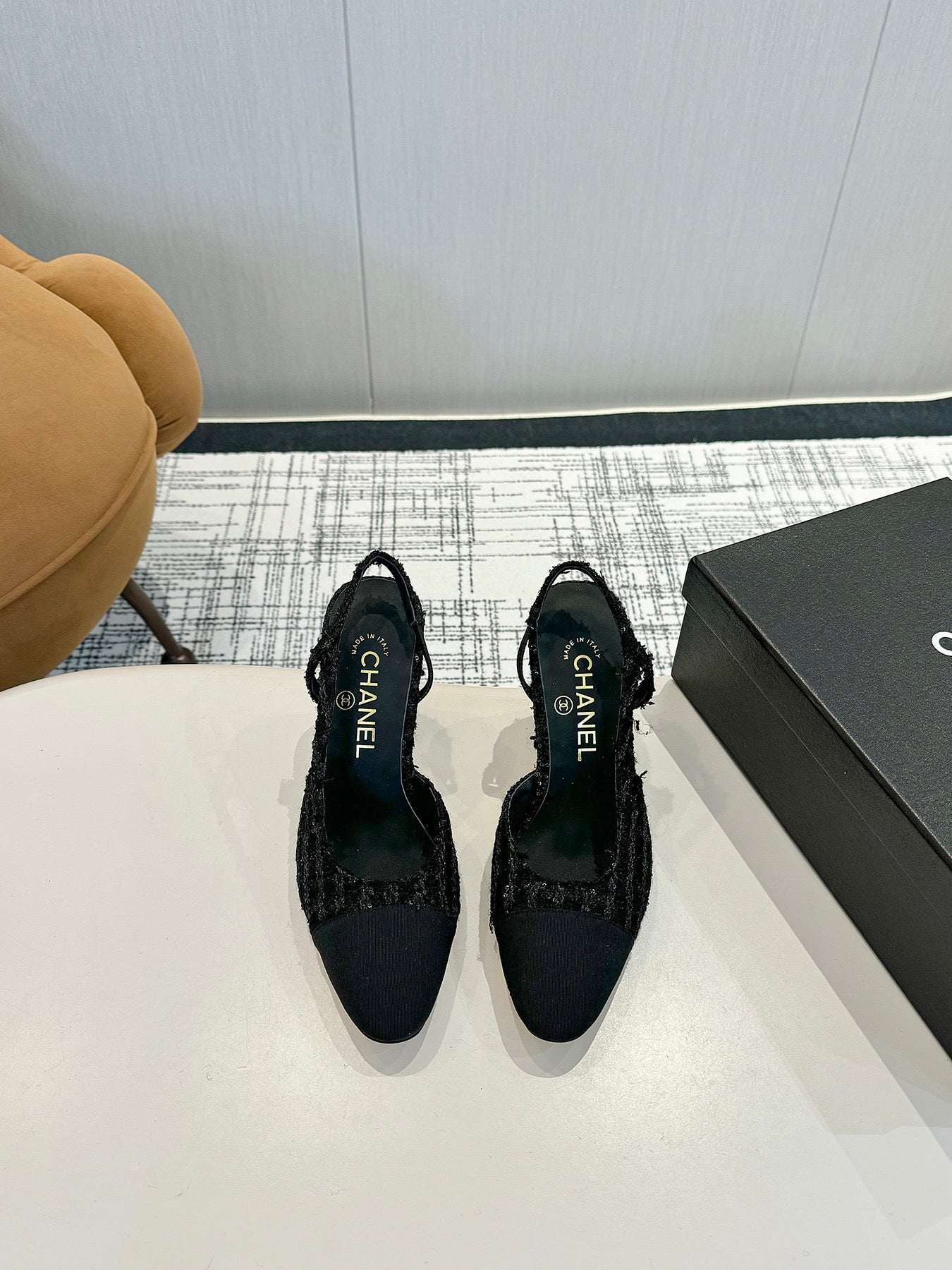 cc 25c slingback 90 black tweed black grosgrain 233621