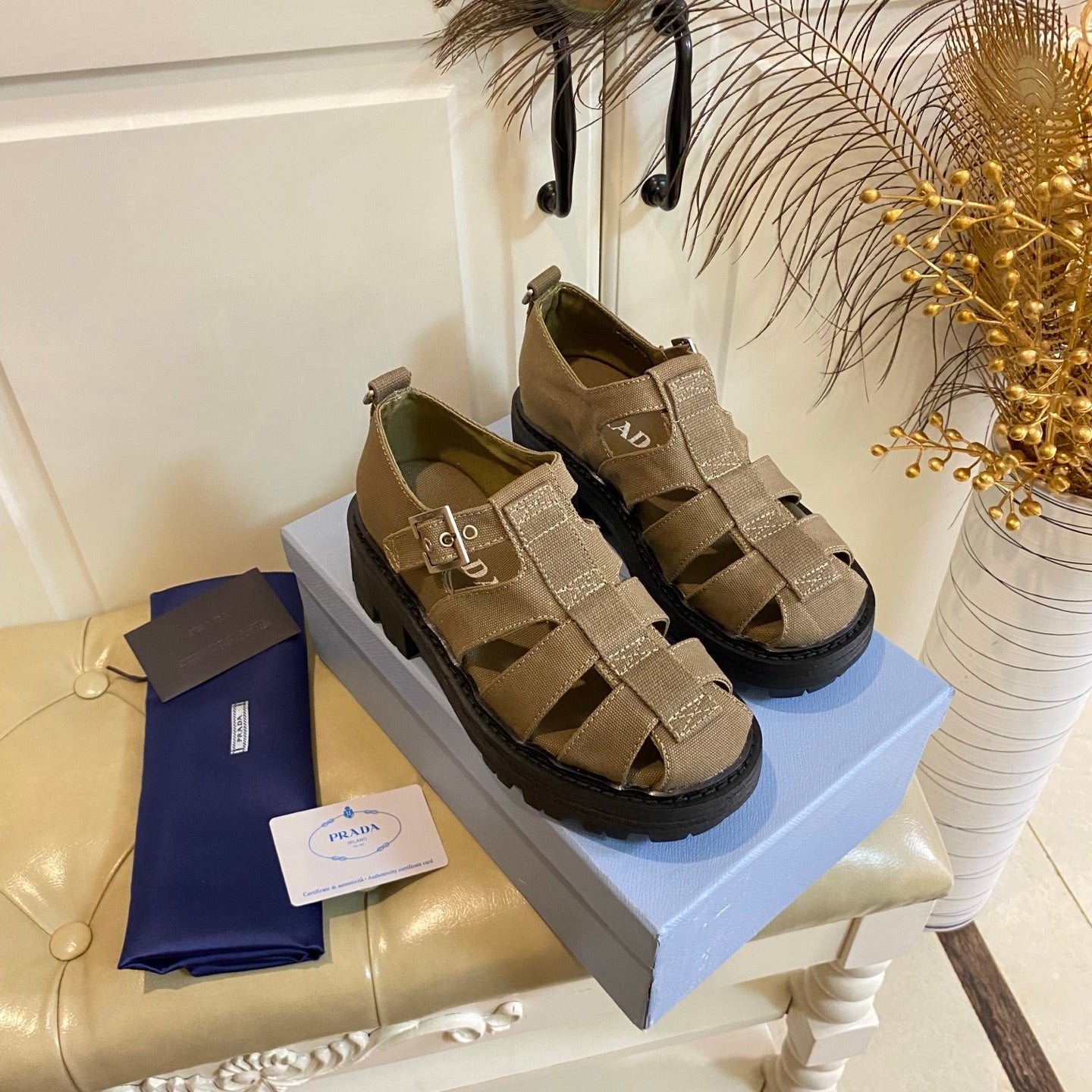 Prada Fisherman Sandal Military Green Canvas 687807