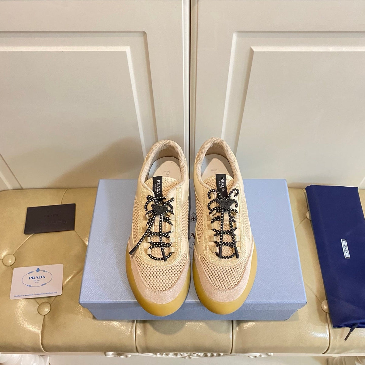 Prada Speedrock Sneaker Beige Suede Mesh 687797