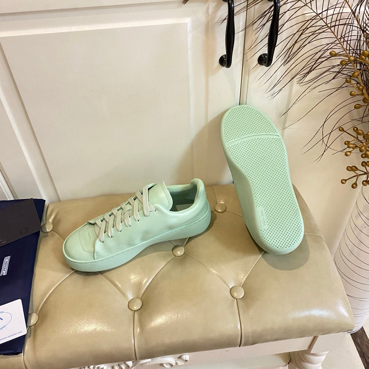 Prada 26s Court Sneakers Full Mint Green Leather 866071