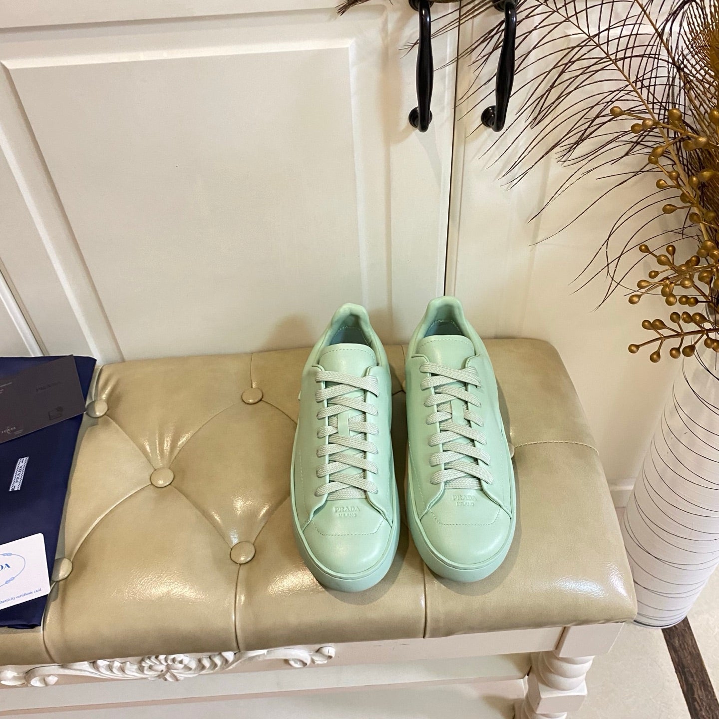 Prada 26s Court Sneakers Full Mint Green Leather 866071