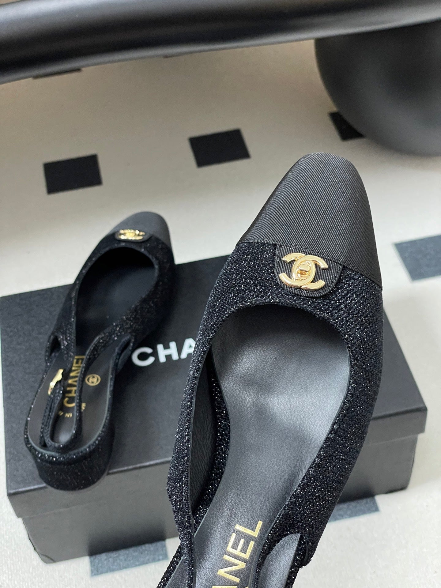 Chanel 25 Slingback Black Lambskin Fabric 473212