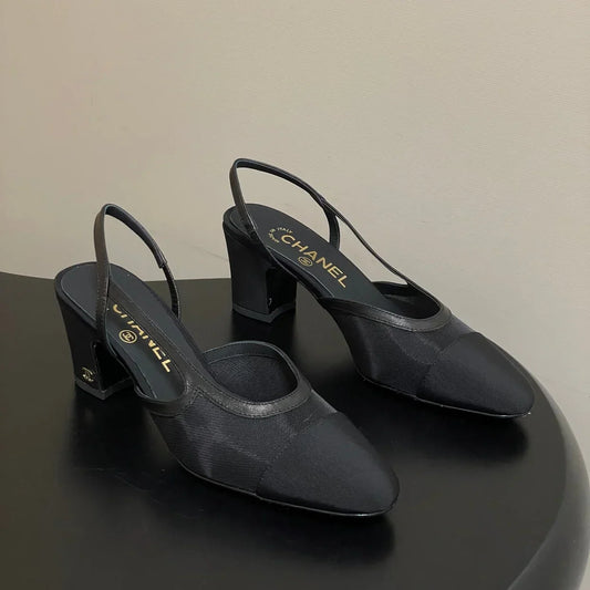 CC 26s Slingback 65 Black Mesh Fabric Sheepskin 649446
