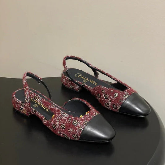 CC 26s Slingback Dark Red Black Tweed Sheepskin 649424