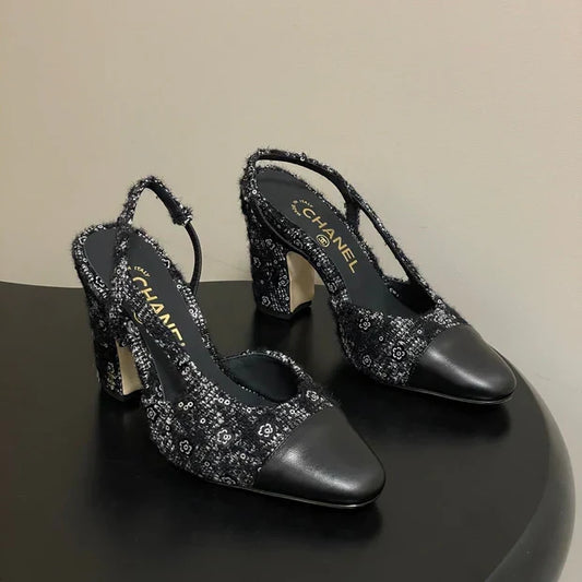 CC 26s Slingback 95 Black Tweed Sheepskin 649418