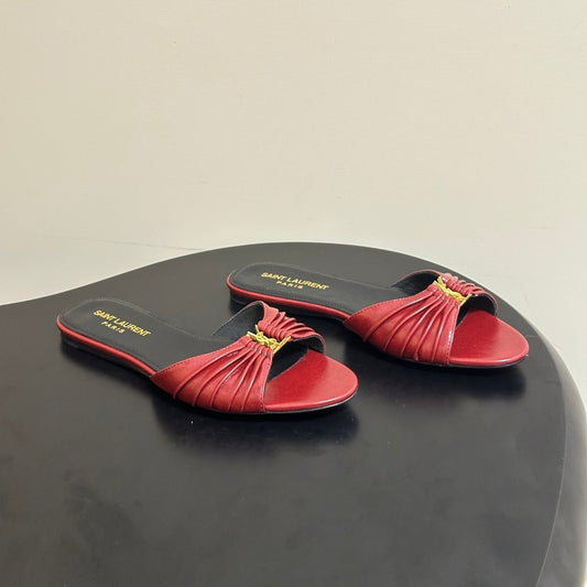 YSL Babylone Slides Burgundy Glossy Leather 835193