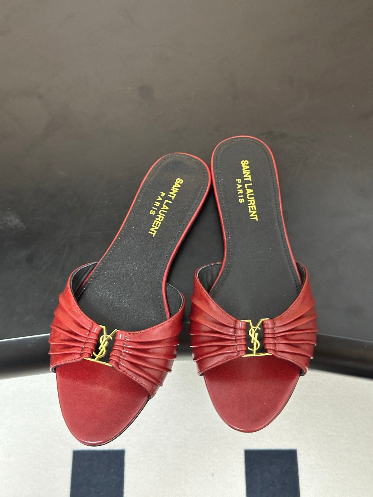 YSL Babylone Slides Burgundy Glossy Leather 835193