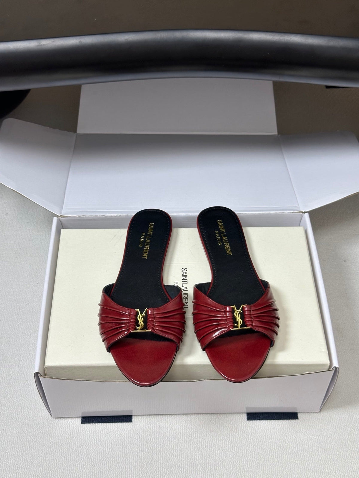 YSL Babylone Slides Burgundy Glossy Leather 835193