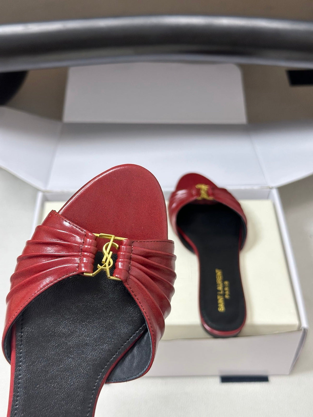 YSL Babylone Slides Burgundy Glossy Leather 835193