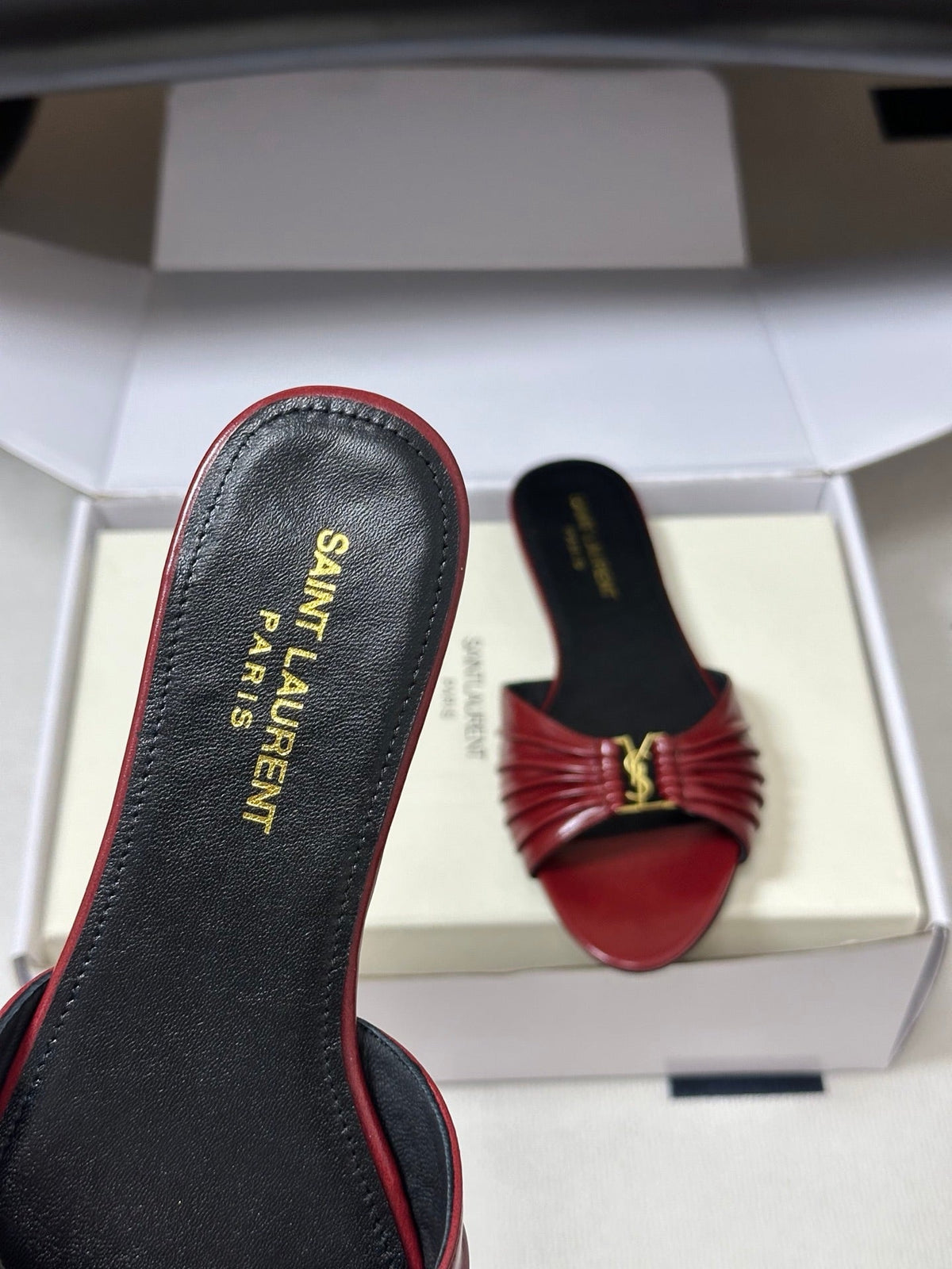 YSL Babylone Slides Burgundy Glossy Leather 835193