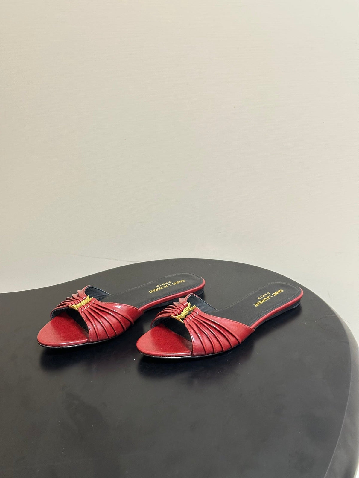 YSL Babylone Slides Burgundy Glossy Leather 835193
