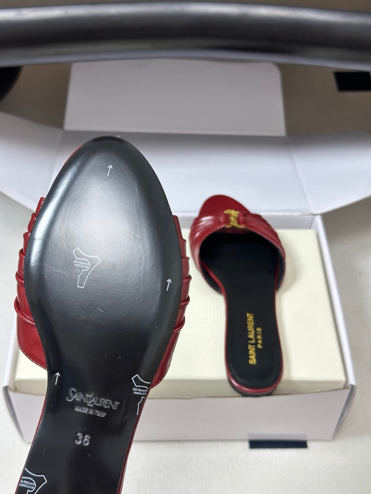 YSL Babylone Slides Burgundy Glossy Leather 835193