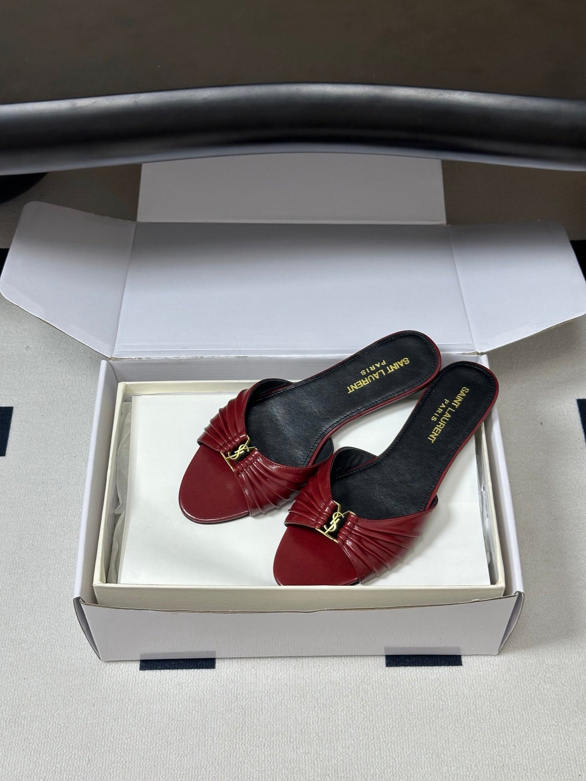 YSL Babylone Slides Burgundy Glossy Leather 835193