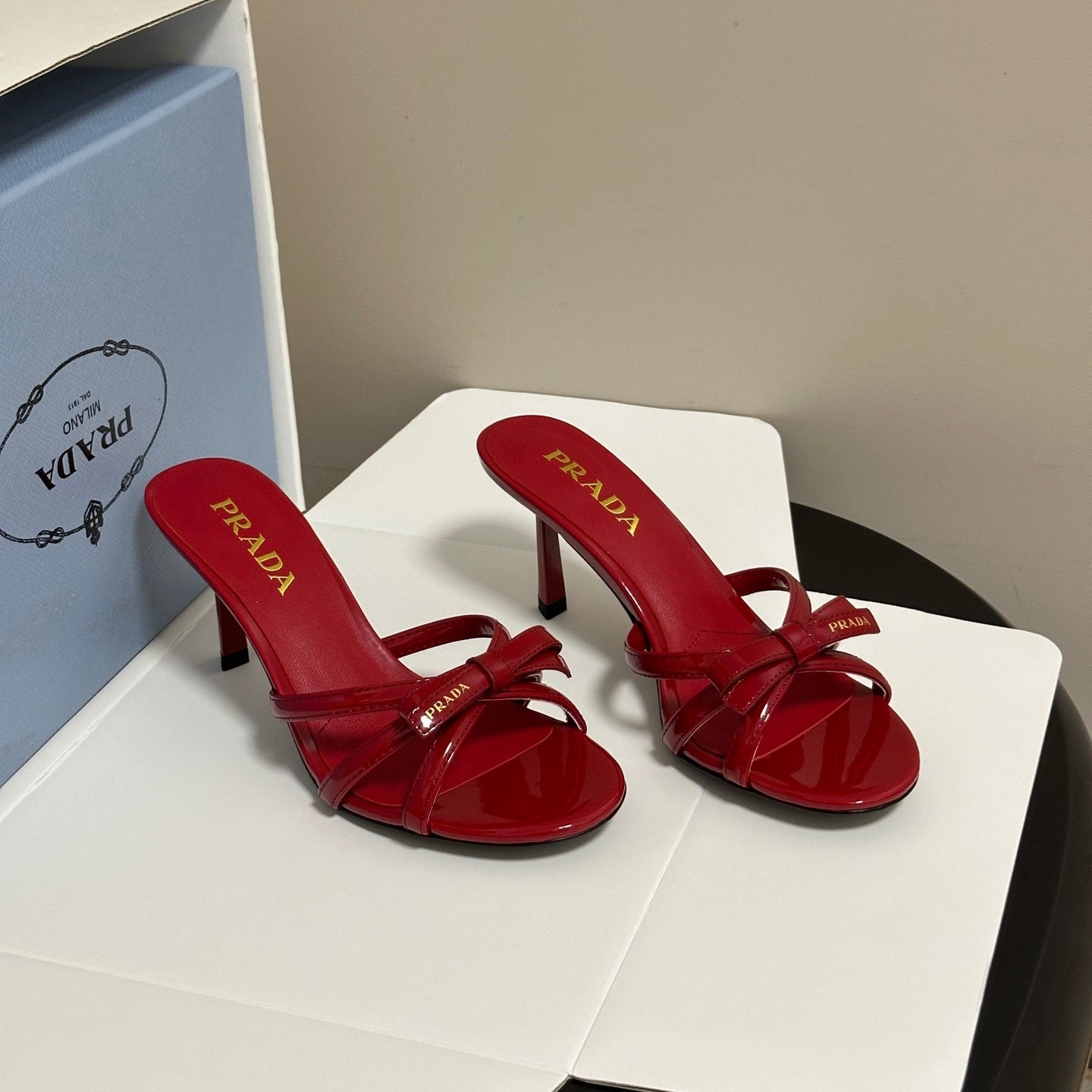 Prada Open-Toe Sandal 7.5cm Red Patent Leather 834805