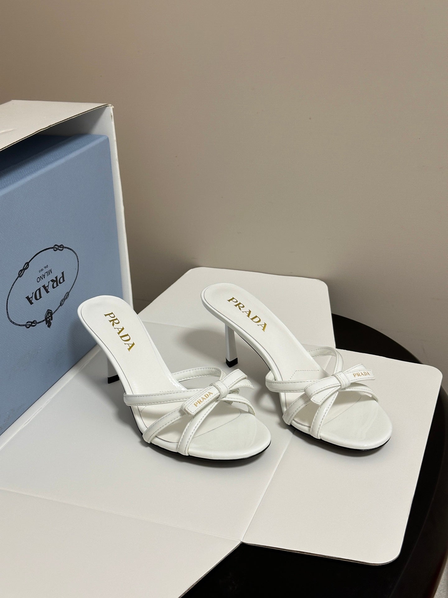 Prada Open-Toe Sandal 7.5cm White Patent Leather 834806