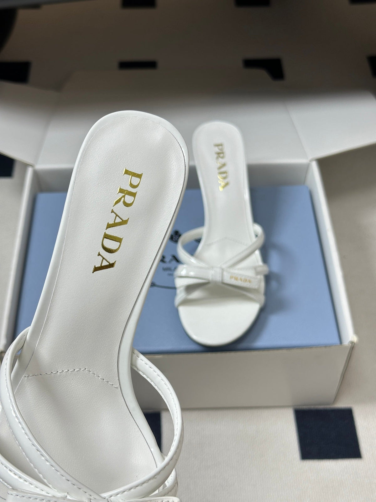 Prada Open-Toe Sandal 7.5cm White Patent Leather 834806