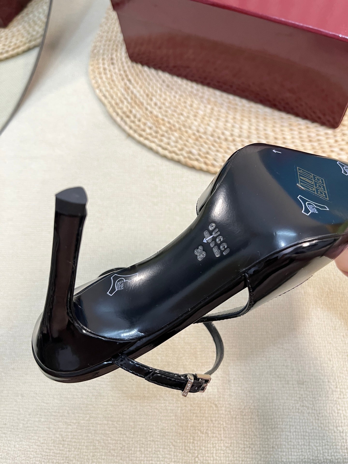 GC 100mm Heeled Slingbacks Black Sheepskin 294608
