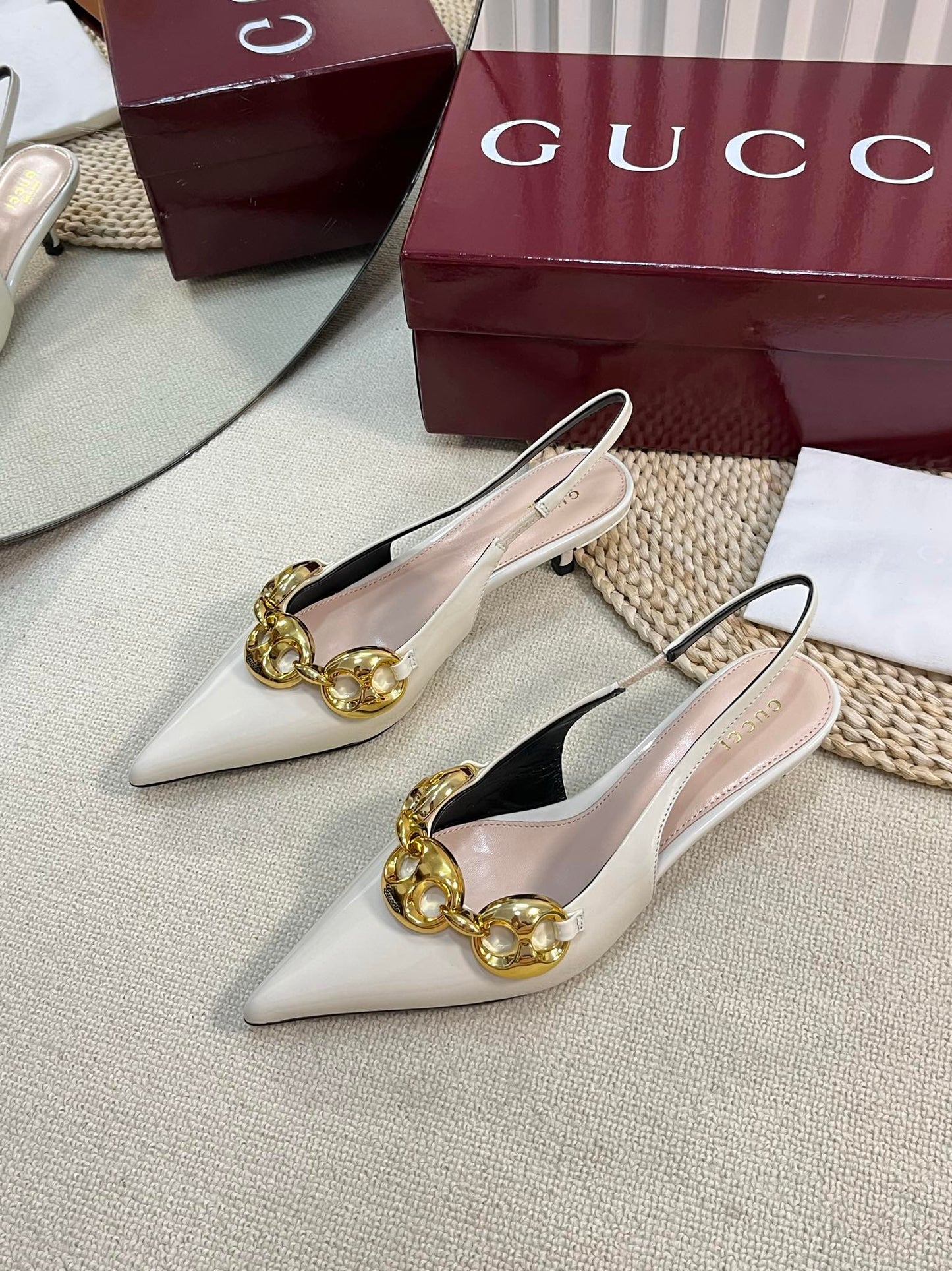 GC Slingbacks With Marina Chain 50mm White Patent Leather 294583