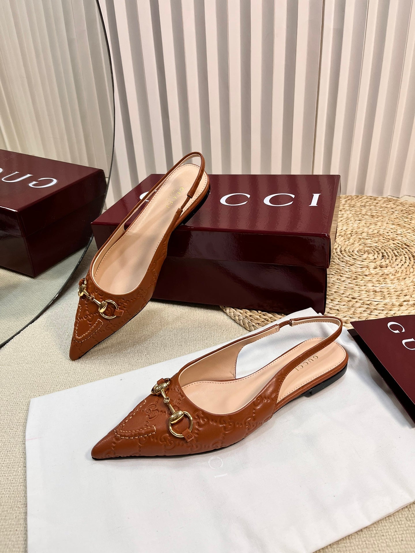 GC Horsebit Slingback Pump 10mm Brown Embossed Sheepskin 294570