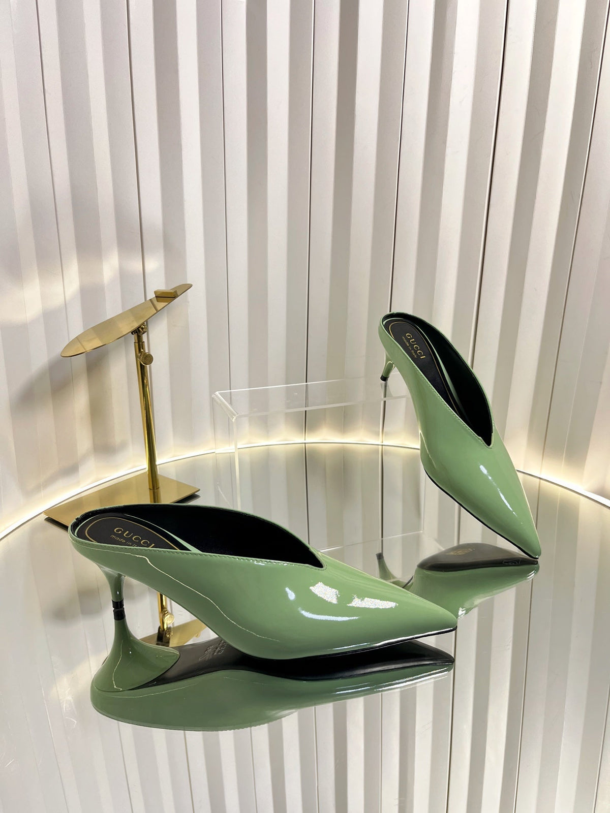 GG Women's Heeled Mules 50mm Matcha Green Patent Leather 548394