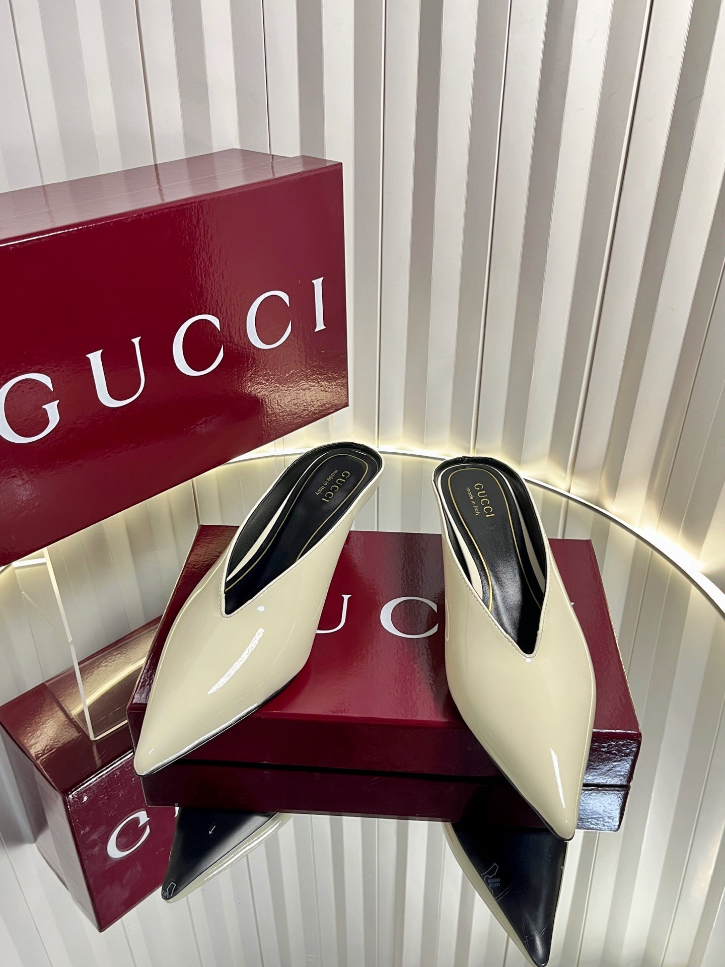 GG Women's Heeled Mules 50mm Cream Patent Leather 548396