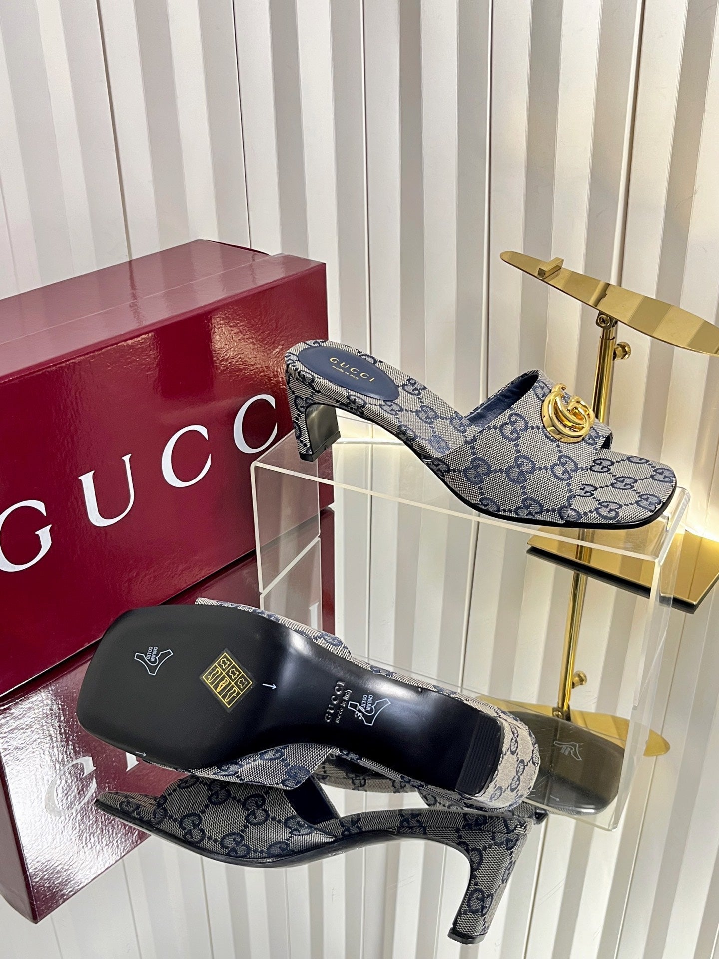 GG 26S Slippers 4.5cm Grey Canvas 616453