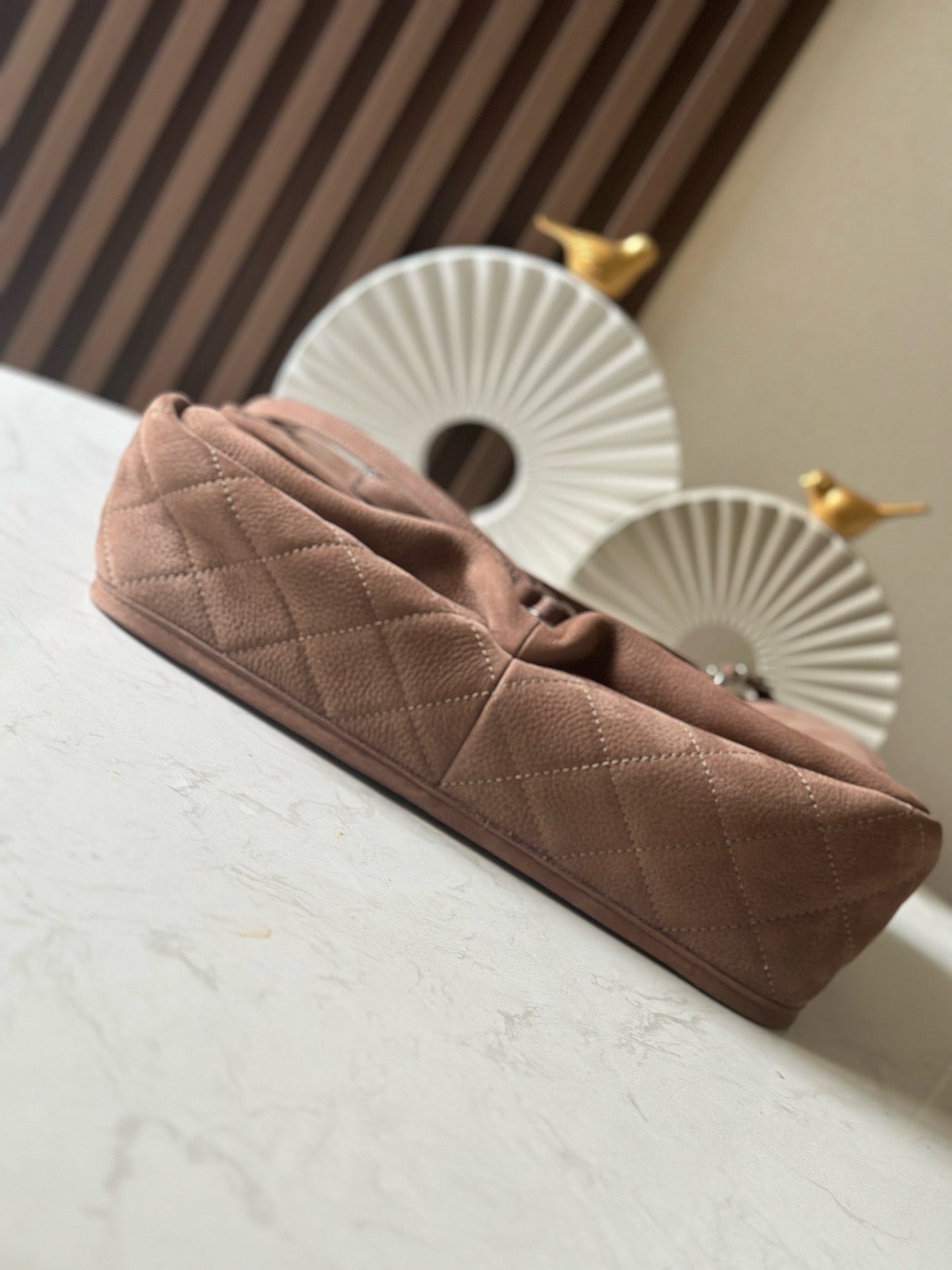 CC Double-Pocket Messenger Bag Brown Lambskin Quilted