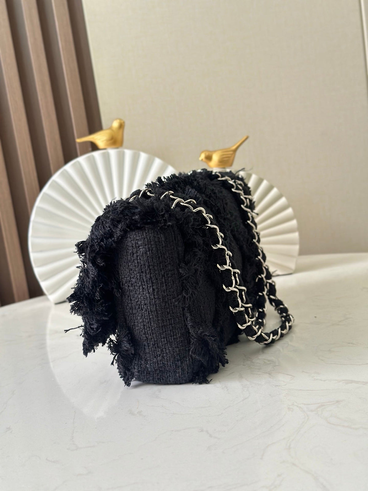 CC Nature Flap Bag 27cm Black Tweed 286333