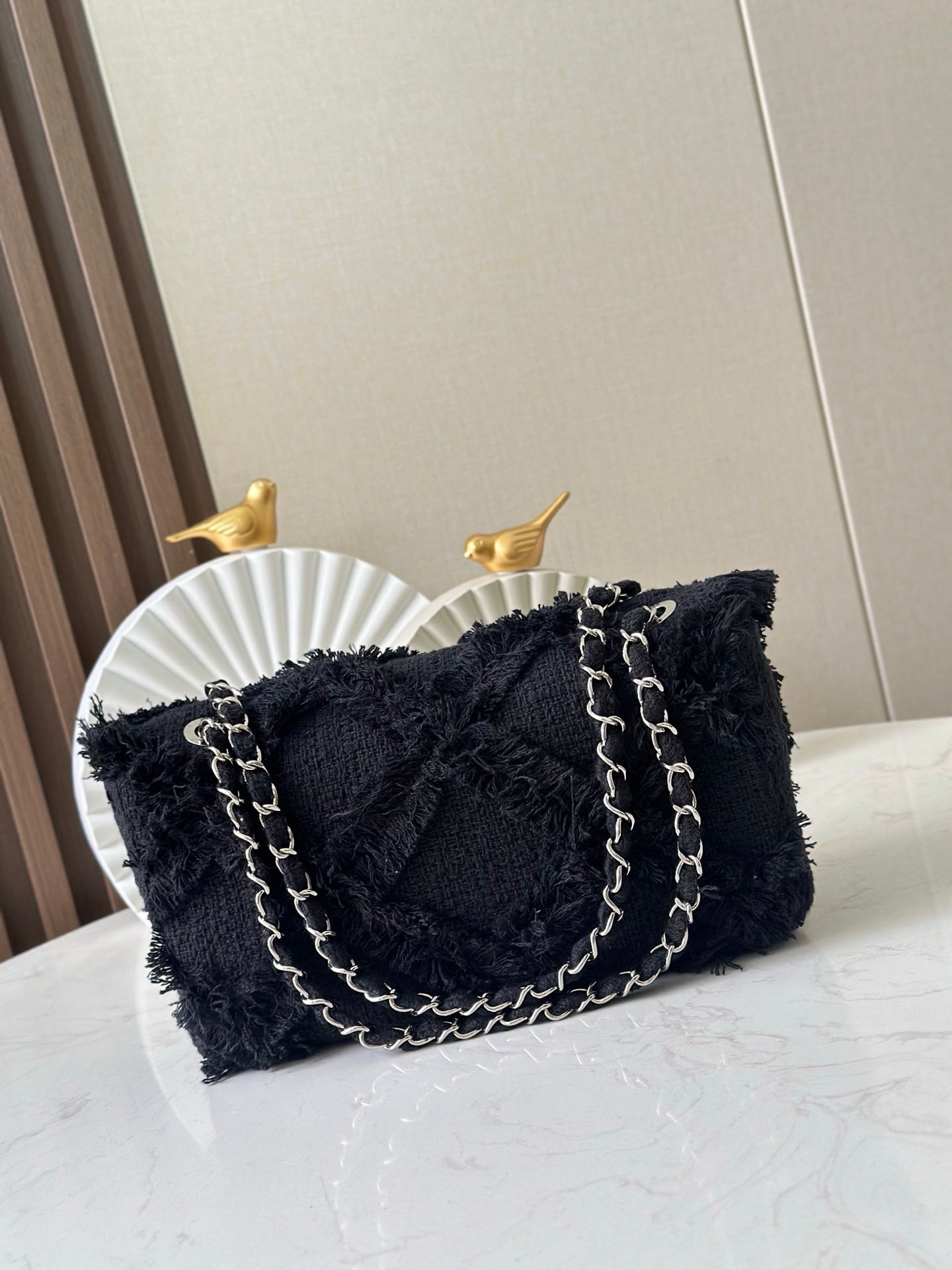 CC Nature Flap Bag 27cm Black Tweed 286333