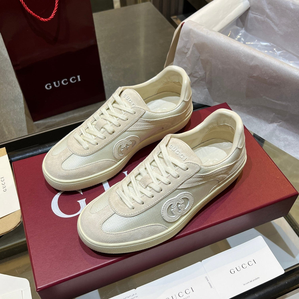 GG G75 Sneaker Cream Suede Mesh 818352