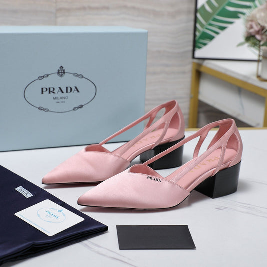 Prada Cutout Satin Pointy-Toe Pump 50mm Pink Satin 456274