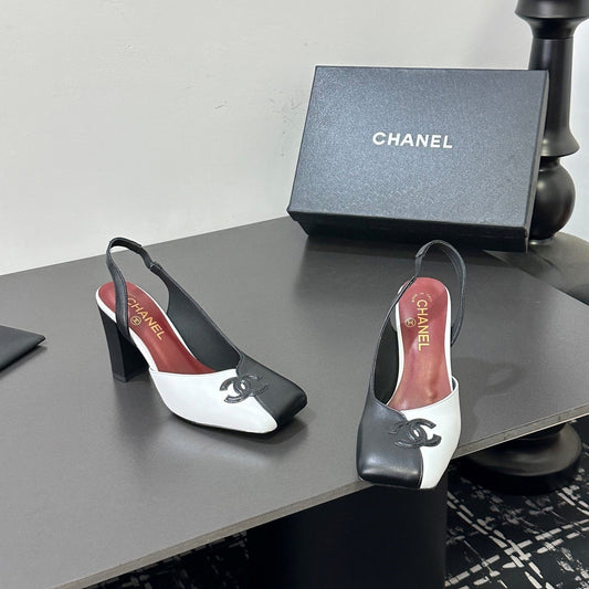 CC 26ss Slingback 6.5cm White Black Cowhide 668139