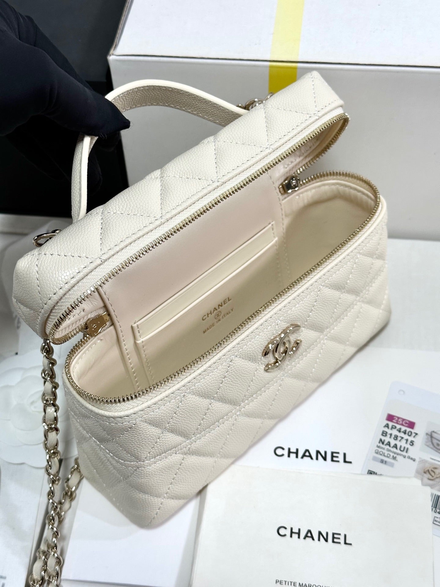 CC 25C Vanity Case Ivory White Calf Leather Light Gold Hardware 243660