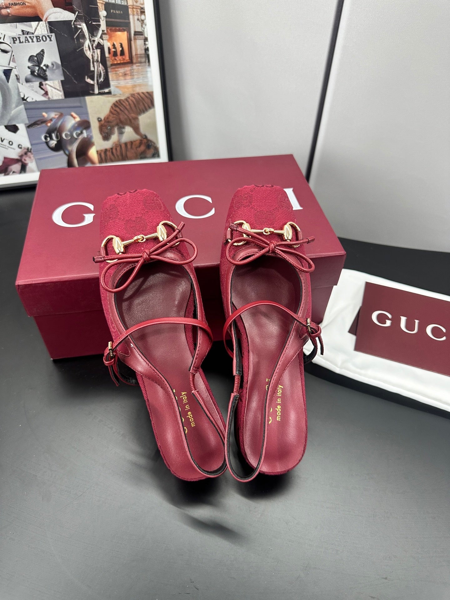 GG 26s Horsebit Slingback 2.5cm Burgundy Canvas 688316