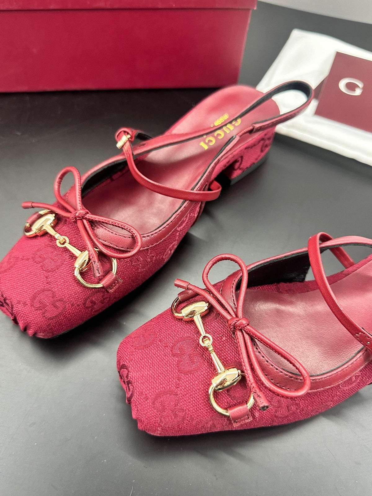 GG 26s Horsebit Slingback 2.5cm Burgundy Canvas 688316