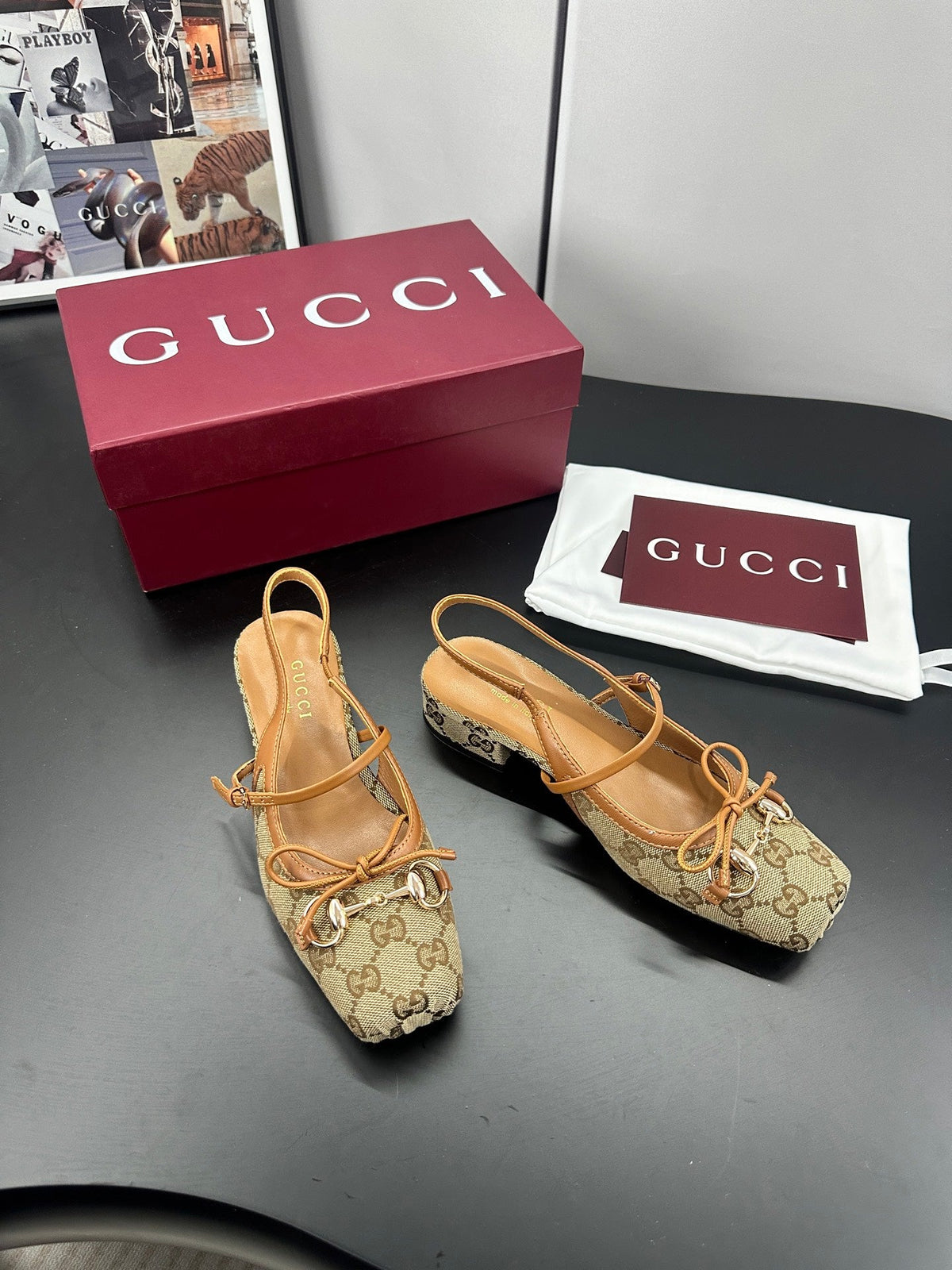 GG 26s Horsebit Slingback 2.5cm Beige Canvas 688319