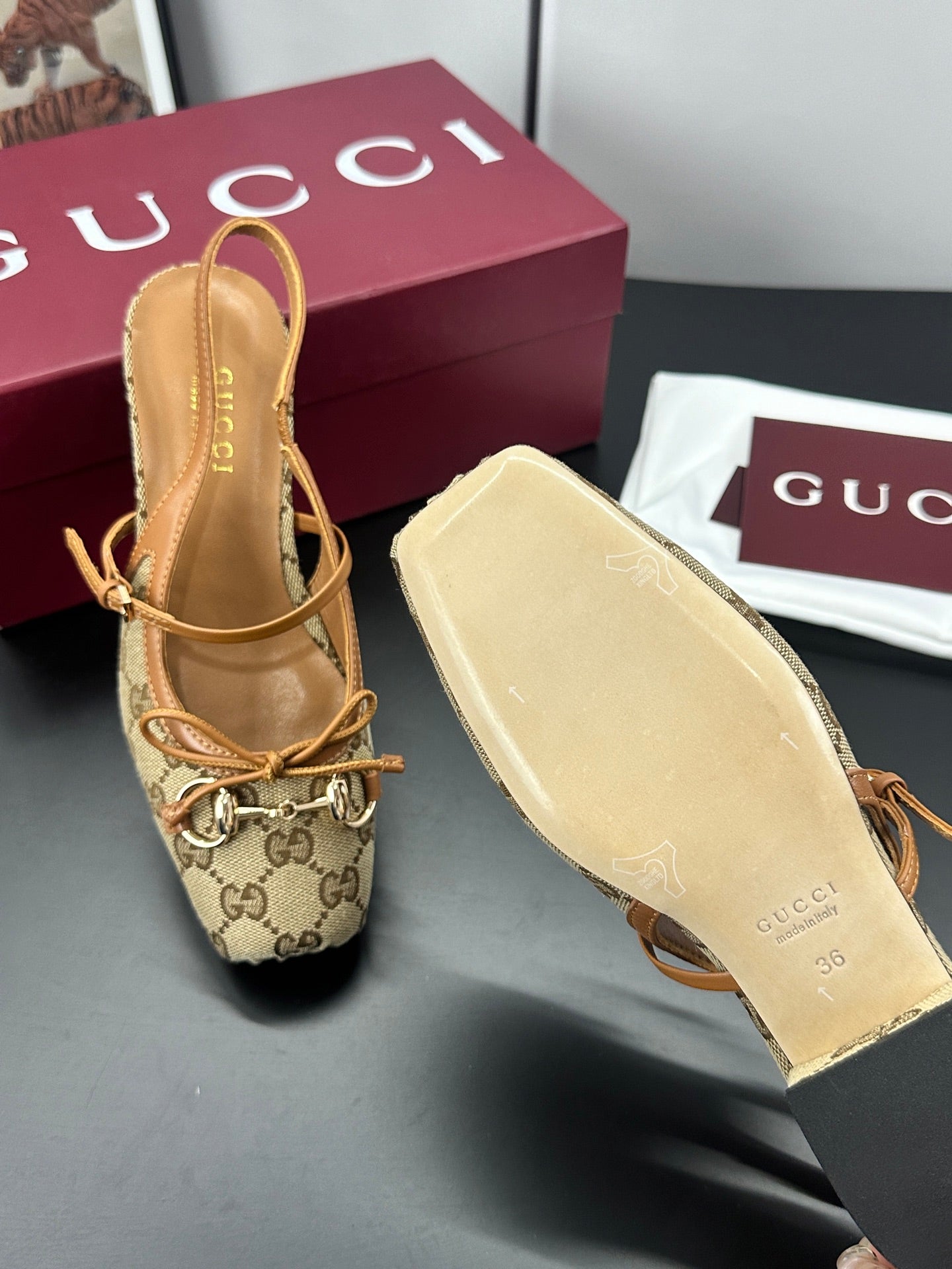 GG 26s Horsebit Slingback 2.5cm Beige Canvas 688319