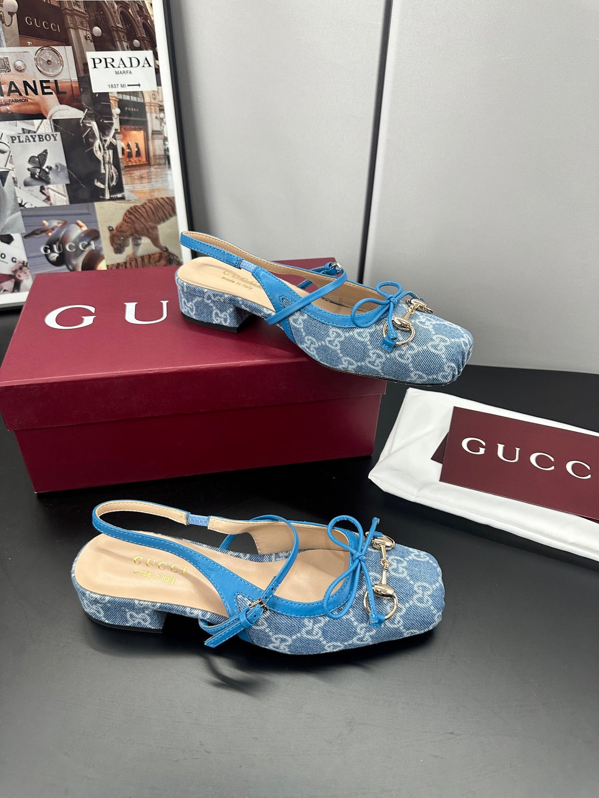 GG 26s Horsebit Slingback 2.5cm Blue Denim 688320