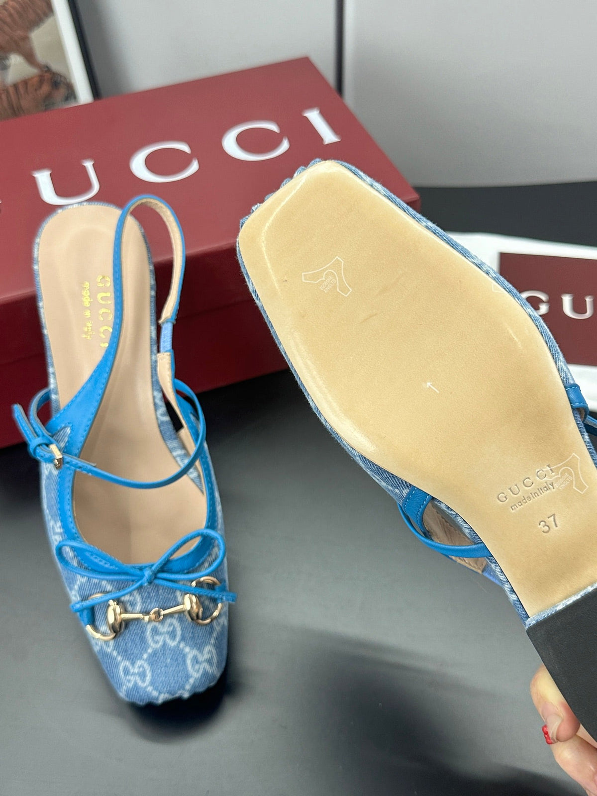 GG 26s Horsebit Slingback 2.5cm Blue Denim 688320