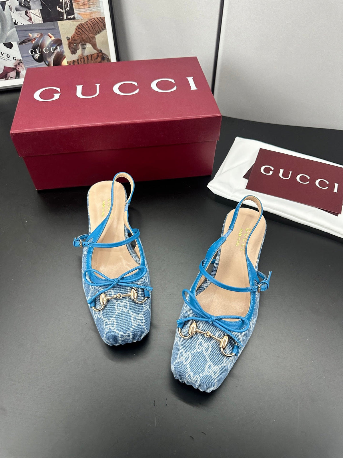GG 26s Horsebit Slingback 2.5cm Blue Denim 688320