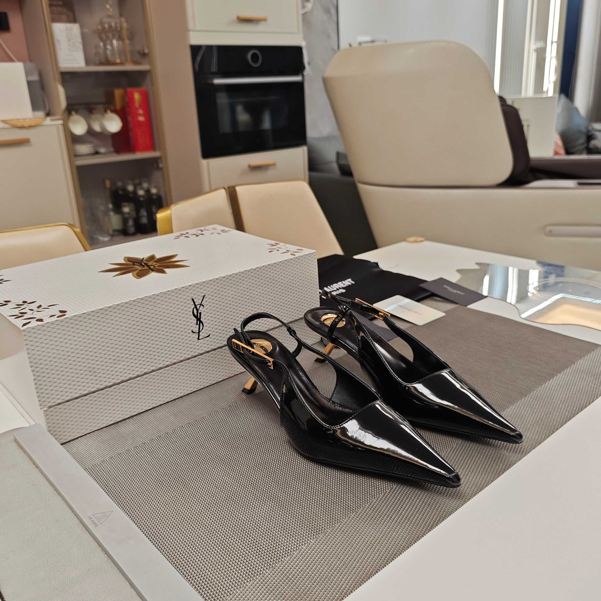 YSL Babylone Slingback 5.5cm Black Glossy Leather