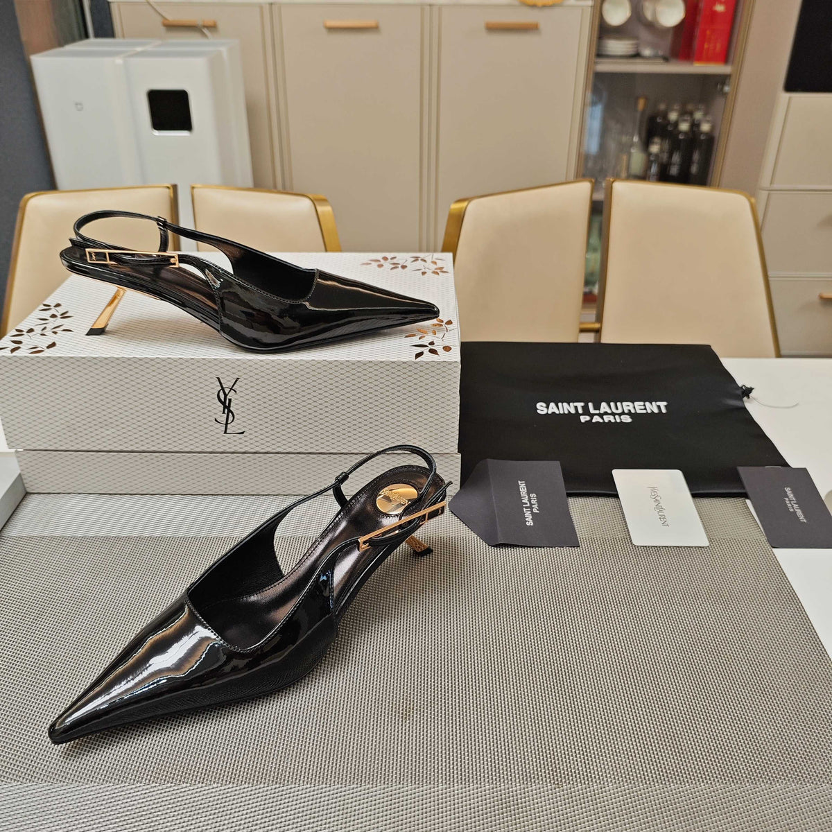 YSL Babylone Slingback 5.5cm Black Glossy Leather